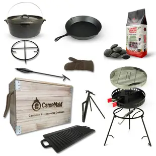 美國 Campmaid 多功能戶外露營烤肉木箱-超值組