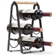 GGP Folding Metal Wine Rack Space Saving 6 Bottle Storage Organizer With Wooden Handle