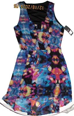 Mossimo Sleeveless SZ XXL Multicolor Lined Chiffon Hi Lo Dress Elastic Waist NEW
