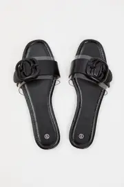 Black Buckle Detail Flat Slides - Size 8, Women's Trial Accs