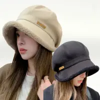 在飛比找momo購物網優惠-【I.Dear】日韓系寬簷護耳加厚羊羔絨貝雷帽小顏帽(3色)