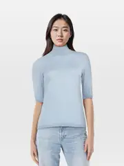 Blue Turtleneck Wool Top