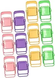 jojofuny 12pcs Folding Chair Cell Phone Stand Decor Furniture Chairs Phone Holder Tiny Chair Figurine Mobile Holder Cellphone Bracket Doll Chair Phone Rack Mini Doll House Telephone Plastic