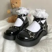 Platform Star Buckle Cross Strap Mary Jane Shoes Black - 40