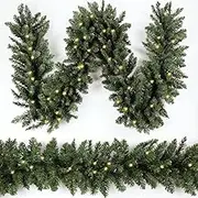 HomeKaren Christmas Garland 9ft with 50 Led, 320 Tips Prelit Fraser Fir Xmas Garland with 50 LED Lights, Lush and Classics Green Style for Indoor Outdoor Home Decoration