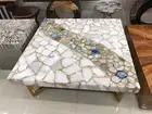 30" Square White Agate Console Table Top Gemstone Handmade Arts Luxury Furntiure