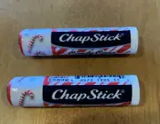 Lot of 2 Limited Edition Chapstick “Candy Cane” Lip Balms 0.15oz Each (F)