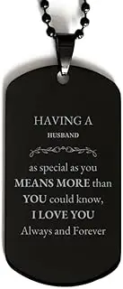 Engraved Black Dog Tag for Husband - Always and Forever I Love You, Perfect Birthday Gifts for Him, Aluminum, Cubic Zirconia