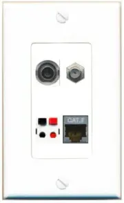 [4 Ports] 3-5MM CAT7 COAX SPEAKER Wall Plate DecorZ White