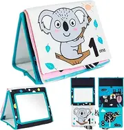 Tummy Time Mirror Toy, Montessori Tummy Time Floor Mirror with Crinkle Cloth Books, Non-Toxic Activity Development Floor Toys with 3D Animals Parts for 0-18 Month Infant Newborn Sensory Toys