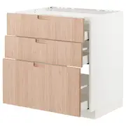 METOD / MAXIMERA base cab f hob/3 fronts/3 drawers, white/Fröjered light bamboo, 80x60x80 cm
