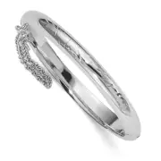 Sterling Silver Rhodium-plated Textured Safety Hinged Baby Bangle with Pink G...