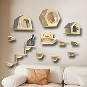 Cat Wall Shelves, Wall Mounted Cat Furniture, DIY Kitty Walls Playground,Wooden Climbing Wall with Scratching Post, 22lb Super Load-Bearing Cat-Exclusive(11pcs)
