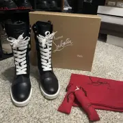 Christian Louboutin Pavleta Flat Combat Boots Black White 39.5
