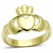 RING CELTIC CLADDAGH STAINLESS STEEL GOLD TONE FINISH TK160g