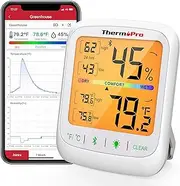 ThermoPro TP359 Bluetooth Thermometer Humidity Meter 260FT Wireless Hygrometer with APP Alerts and Graph Room Thermometer with Data Storage Temperature and Humidity Sensor for Home Greenhouse Garage