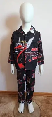 Essendon Bombers AFL Boys Mascot #1 Fan Black Flannel Pyjama Set Size 4 New