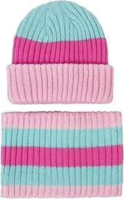 [Generic] Girls Hat Toddler Kids Boys Girls Beaniess Hat Scarf Set Winter Warm Cute Striped Knit Cap Fleece Neck Warmer Stocking Hats for Boys