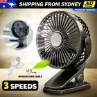 Portable Travel Fan Rechargeable USB Clip On Mini Desk Fan With 3 Speeds AU