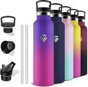 Grsta Stainless Steel Drinking Bottle, 1 Litre, Water Bottle with Straw, BPA-Free, Leak-Proof, Insulated Flask, Double-Walled, Water Bottle for Travel, Camping, Hiking,