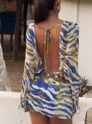 Get Closer Backless Romper Blue Zebra