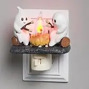 Ghost Campfire Flickering Night Light, Spooky Fire Marshmallow Night Light, Electric Faux Campfire Night Light Plug into Wall, Ghosts Campfire Flicker Flame Halloween Nightlight for Home Decorations