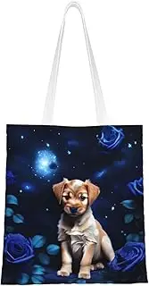GaxfjRu Puppy Blue Rose Canvas Tote Bag for Women,Concert Tour Tote Bag, Bag Reusable Large Capacity Women Handbags, Black, One Size