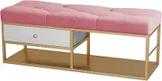 Modern Shoe Stool with Drawer Shoe Storage Cabinet with Soft Seat Cushion, for Hallway Bedroom Corridor Mudroom (Color : Pink)