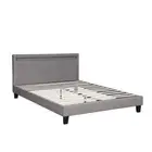 Oikiture Bed Frame RGB LED Double Size Wooden Grey Fabric