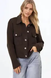 Lincoln Cardigan - Faux Suede Detailed Button Down Cardigan with Patch Pockets in Brown