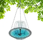 Birdbaths for Outdoors - Solar Powered Bird Water Fountain - Hangable Drinking Feeder Decor Bath for Outside Garden Patio Hummingbird Balcony