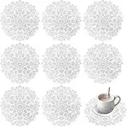10 pcs White Vintage Doilies Crochet Round Lace Placemat 6 Inches Round Cotton Handmade Lace Coasters Doily Cloth Set for Kitchen Dining Room Drawing Room Party Wedding Decoration (White)