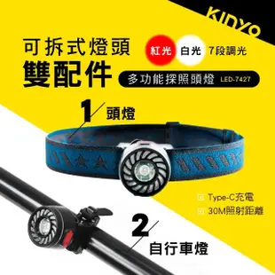 【KINYO】多功能探照頭燈(探照燈/露營/停電必備品 LED-7427)