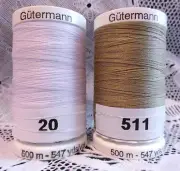 NEW White & Light brown GUTERMANN 100% polyester sew-all thread 547 yds Spools