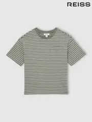 Reiss Sage/White Paudie 13-14 yrs Cotton-Blend Stripe T-Shirt (F99415) | $45