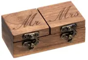 Mr & Mrs Vintage Wooden Wedding Ring Box for Ceremony Engagement Proposal Bea...