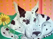 GREAT DANE with Sunflowers Art Print Signed by Artist KSams Dog Collectible 8x10