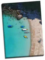 Framed Beach Wave Canvas Aerial View Ocean Print Wall Art Blue Boat White Beach