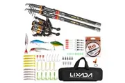 Lixada 2 Piece Fishing Rod and Reel Combo Carbon Fiber Telescopic Fishing Rod with Spinning Reel Combo Carrier Bag Case Saltwater Freshwater Travel Fishing Lures Jig Hooks Full Kit (240cm)