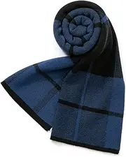 [Villand] Merino Wool Tartan Knitted Scarf for Men, Plaid Winter Warm Thick Soft Neckwear with Gift Box, 30 × 180 cm