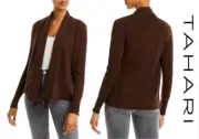 $349 NWT Tahari 100% 2 Ply Cashmere Drape Open Front Cardigan Brown Sz L