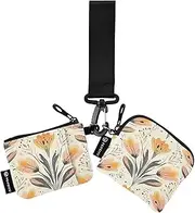 [XYMZR] Mini Zip Around Wristlet keychain Wallet Retro Floral Boho for Women Personalized Pattern Detachable Dual Pouch Wristlet Portable Wallet Phone Coin Purse, Multi-colored, One Size