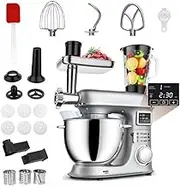 Multifunctional Chef Machine, Three-in-One Dough Mixer, 8l Large Capacity, 7-Speed Adjustable Splash-Proof Cover, Can Juice and Mince Meat, Suitable for Daily Cooking