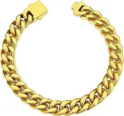 [ChainsHouse] Stainless Steel Cuban Link Bracelet for Men, 5mm/7mm/9mm/12mm Width, 7.5"/8.3"/9" Length, Black/18K Gold Plated Chain Wrist Bracelets for Men, with Gift Box
