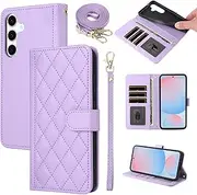 [ELISORLI] Mobile Phone Case for Samsung Galaxy A55 5G Case with Strap Card Slot Foldable Wallet Stand Leather Thin Slim Wallet Mobile Phone Chain A 55 55A A555G Mobile Phone Cases Protective Phone Case