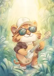 Tiger in Shades with Electric Guitar Nursery Kids Room Wall Art Print 8.5"x11"