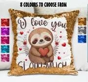 Sloth Cushion Cover Sequin Throw Pillow Flip Sequins I Love You Slow Much