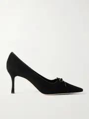 [Manolo Blahnik] Manolo Blahnik - Zaman 70 Leather-trimmed Suede Pointed-toe Pumps - Black - IT40 IT 40 Black
