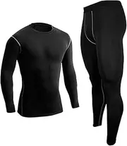 [YUSHOW] Minghe Mens Thermal Baselayer Crew Neck 2pc Long Johns Thin Underwear Set 4XL White