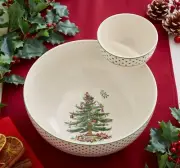 Spode, "Christmas Tree Polka Dot" Tiered 2 Piece Porcelain 10" Chip n' Dip Set